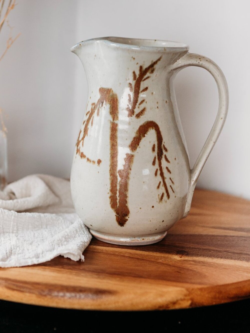 Handmade Signed Studio Pottery Pitcher (45 oz) | Rustic Stoneware Jug Vase